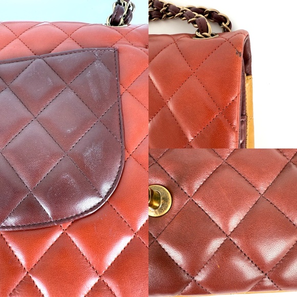 CHANEL Classic Jumbo Quilted Lambskin Tri-Color Burgundy Double Flap Bag - Picture 8 of 12